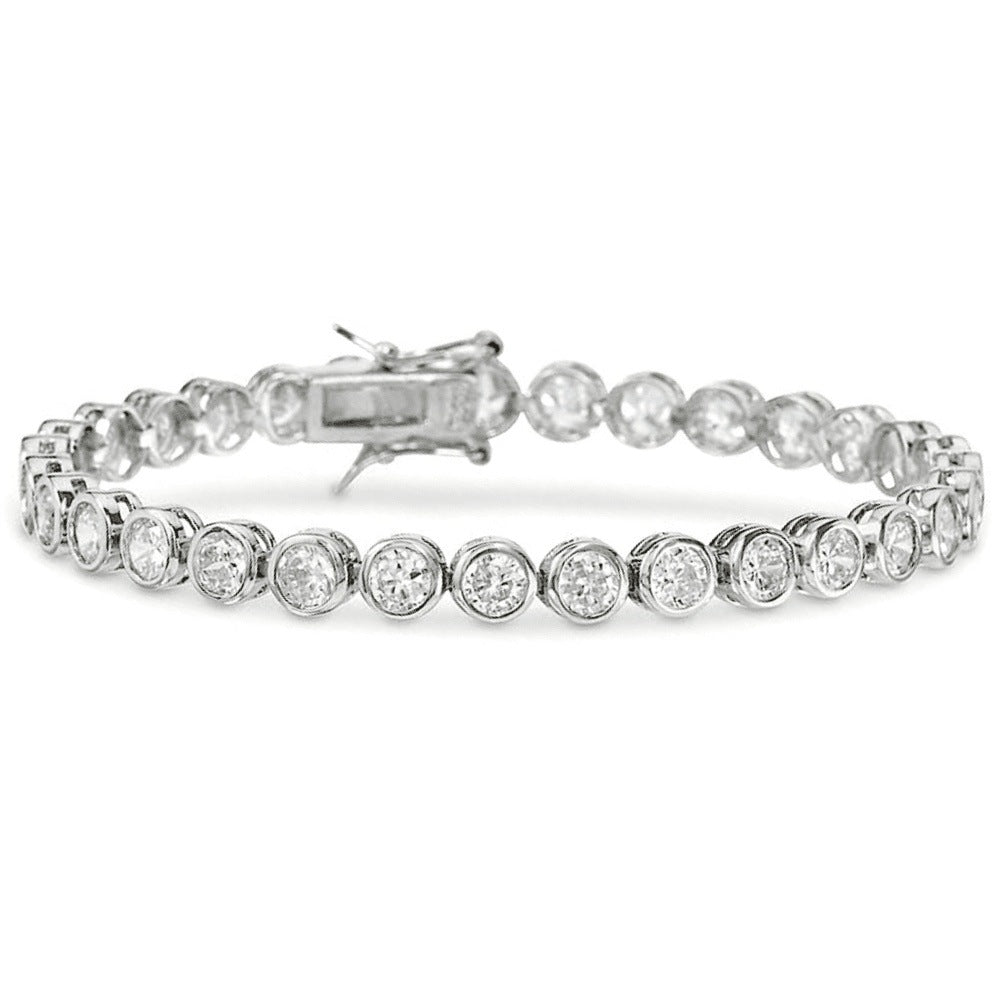 Lea Moda Silver Plated Tennis Bracelet 5A Cubic Zirconia Iced Out Geometric Round 7.5 inch