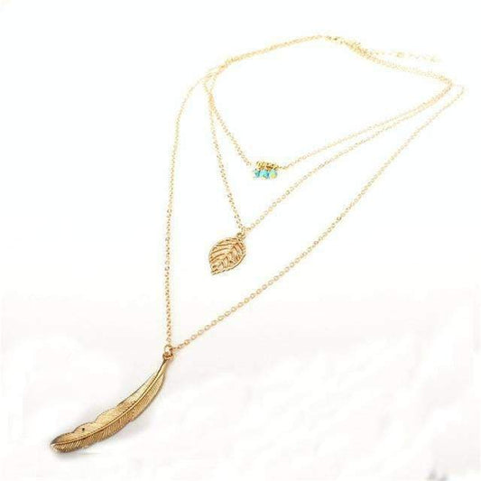 Turquoise Leaf Feather Multi Layer Necklace.